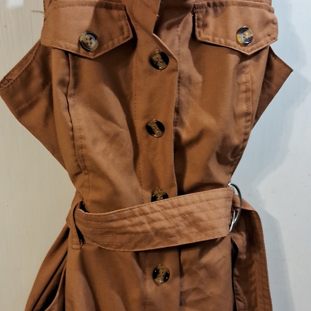 Brown Sleeveless Button-Up Dress